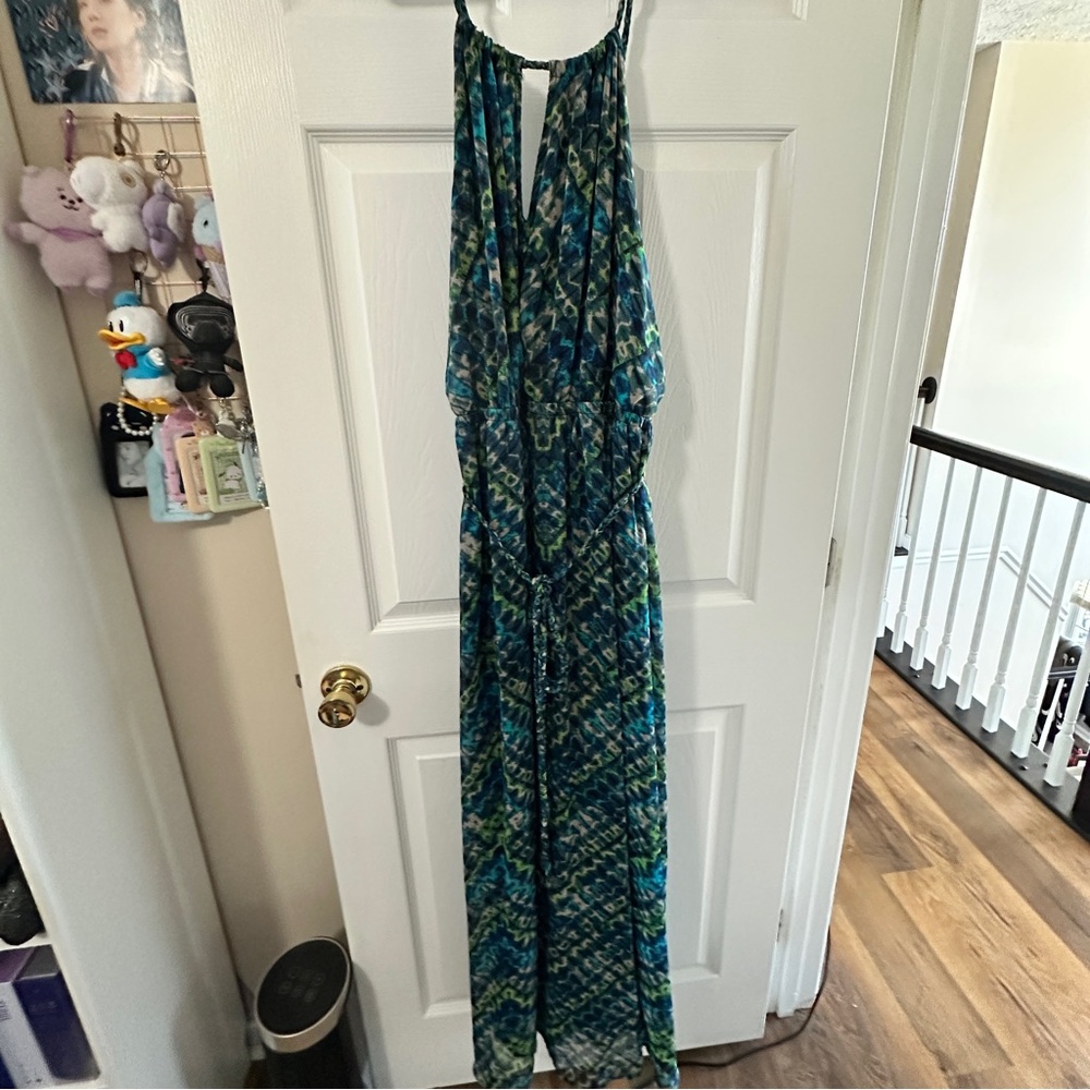 Forever 21 Women’s Blue and Green Patterned Maxi Dress